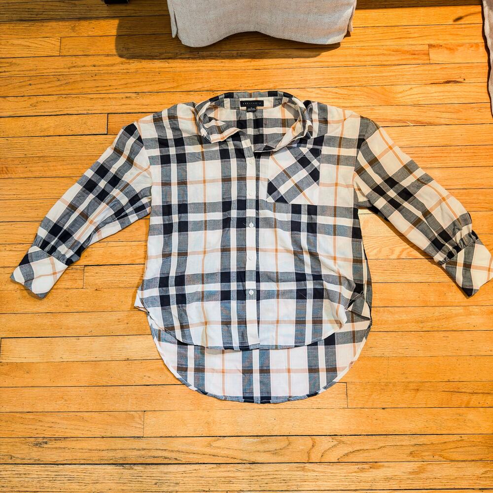 Sanctuary Women's Plaid Button-Front Shirt Size M Long Sleeve Hi-Lo Hem